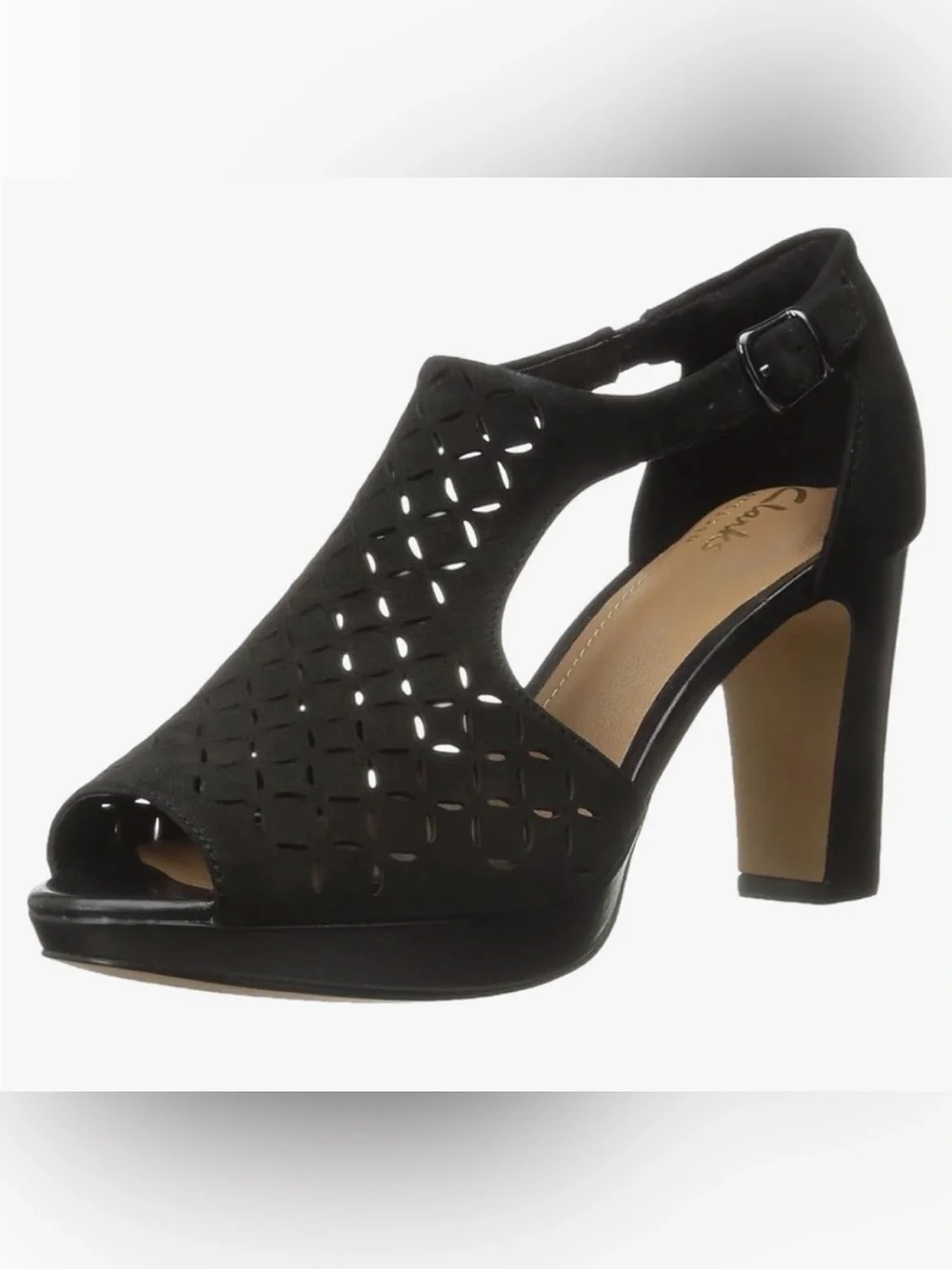 Clarks Jenness Energy black Leather 3” Block Heel platform shoes